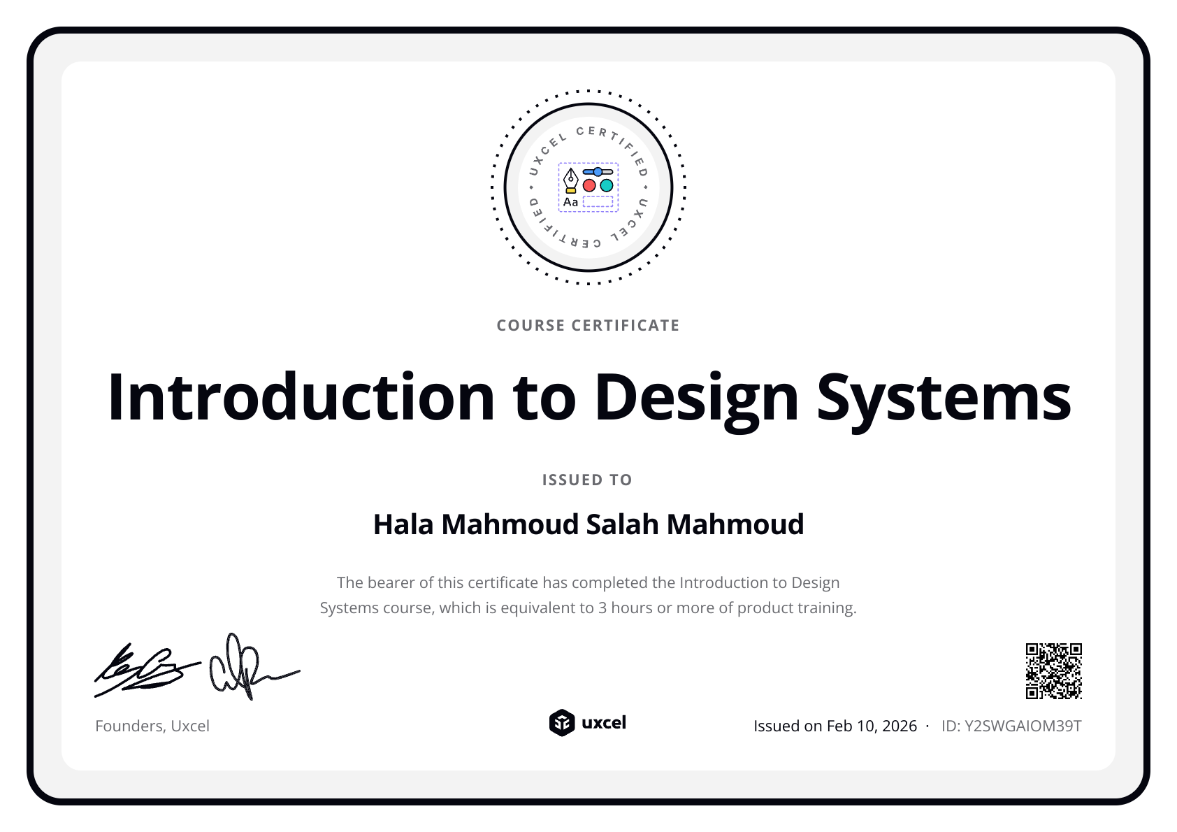 Hala Hemaya's certificate